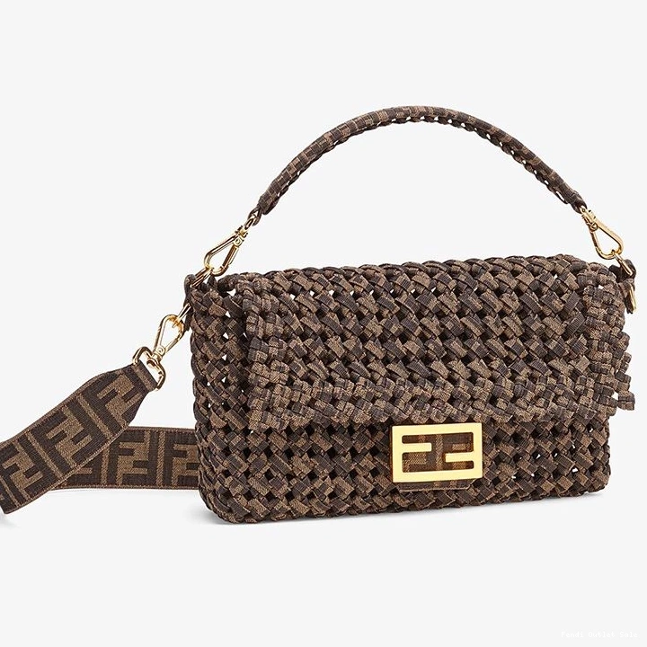 Affordable Baguette Interlace Medium Bag In Fabric Coffee Fendi 0822